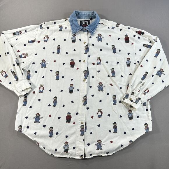 Quizz Denim Shirt Womens 18 Noahs Ark Embroidered Cottagecore Vintage Bears - Picture 1 of 8
